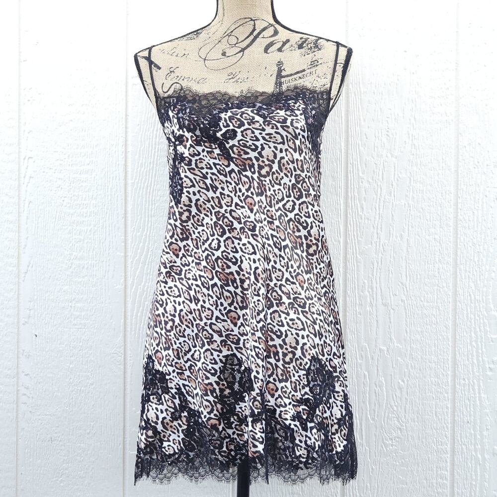 Victoria's Secret Satin Mini Slip Dress S Leopard Nightie Coquette‎ Indie Y2K